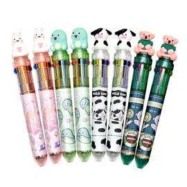 Lopenle 8PCS 10-in-1 Colored Pens Multicolor Ballpoint Pens 10-color Retractable Pens Novelty Animal Ballpoint Pens Bunny Cow Multi color Pens Cute Bear For School Office Bithday Christmas