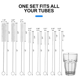 8 Pack Straw Brush Cleaner with Different Diameters (3mm-30mm) - 12" Long Nylon Brush for Water Bottles, Baby Bottles, Sippy Cups & Tumblers | Reusable Tube Cleaner for Straws and Narrow Pipes