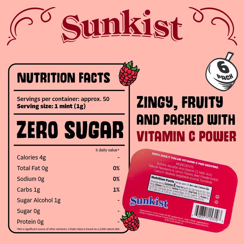 Sunkist Sours Raspberry Lemonade Candy | Sugar Free, Natural Fruit