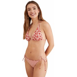 Women'secret Women's Reversible Halterneck Bikini Top with Floral Pattern or Striped Bra, Printed Red