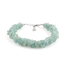CRYSTALIS Natural Aquamarine Beads Braided Rope Bracelet, Chips Nuggets Beaded Gemstones, Chakra Healing Stones, Gift Giving Womens Jewelry, 925 Sterling Silver Bracelet 8 inch