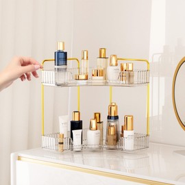 Comfycottage 2 Tier Shelf Clear Bathroom Organizers and Storage Makeup Organizer for Vanity Corner Shelf Desk Bathroom Decor Accessories Perfume Organizer Kitchen Cabinet Shower Shelves Bathtub Tray