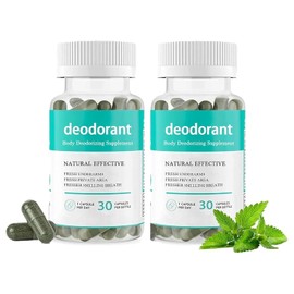 30/60 Cápsulas Desodorantes Corporales, Pastillas de Clorofila Olor Corporal Interno, Suplemento Desodorante Corpora para Mujeres y Hombres, Ingredientes Naturales (2 Botellas)