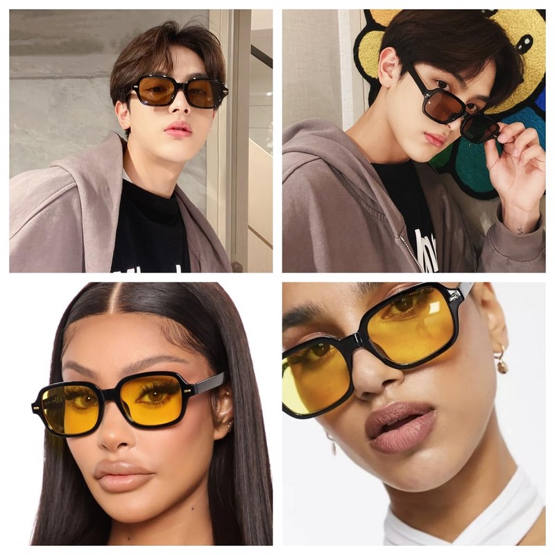 JCTAIFOO Retro Rectangle Oval Sunglasses Women Men Vintage Rectangular Yellow