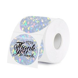 WANGHENG 2 Inch Holographic Thermal Labels,Sliver Round Thermal Printer Labels,Printable Round Thermal Printer Labels Self-Adhesive Direct Thermal Label(300 Labels/Roll Glass)