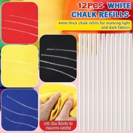 Avenuebool Sewing Chalk Markers for Fabric, Aluminum Chalk Pencil Refillable Cartridge Set, Marking Tool for Sewing with Sharpener and 12 Pcs 4mm Refills(White)