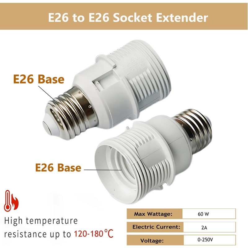 TWDRTDD E26 to E26 Socket Extender,7.4cm/2.91 inches E27/E26 Light Socket
