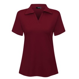 Vidusou Polo Shirts for Women,Short Sleeve V Neck Workout Tops Sport Shirts Moisture Wicking Performance Cool Quick-Dry Activewear Gym Clothes Red XX-Large