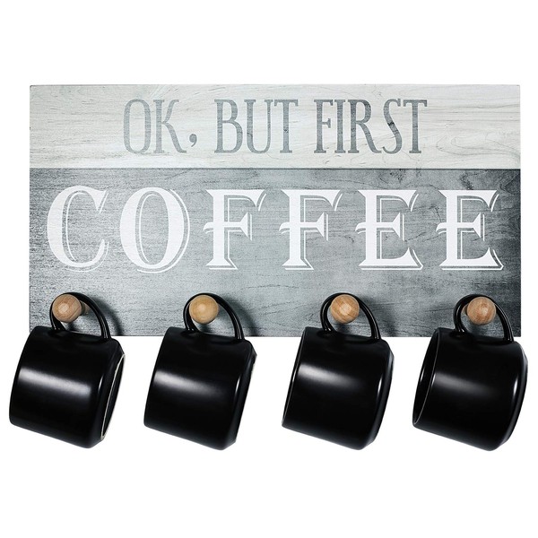 TJ.MOREE But First Coffee Kitchen Wall Decor, Coffee Bar Decor Coffee Mug Holder, Coffee Station Decor(17 x 8.7 in.)