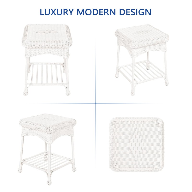 Jeco Inc Outdoor White Wicker End Table