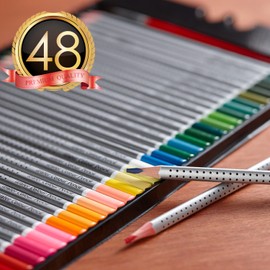 Hero 48 Piece Artist Grade Watercolor Pencil Set in Pewter Case. Brush Included