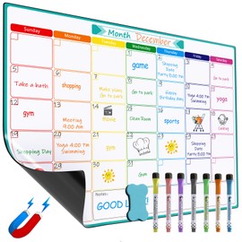 MaxGear Monthly Magnetic Calendar for Fridge, 17" X 12" Fridge Calendar Whiteboard, Reusable Magnetic Dry Erase Calendar White Board Planner for Refrigerator with 7 Fine Point Markers, 1 Eraser
