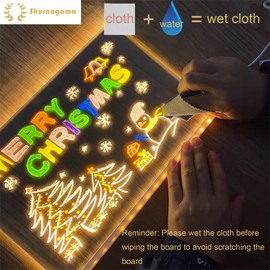 Shurangama Colorful 12 Colors LED Dry-Erase Note Board - Acrylic Message Board with Stand, USB Power, Rewritable, Night Light, for Home & Business Ultra-Thin Tracing Writing Light Board (11.8" X 7.9")