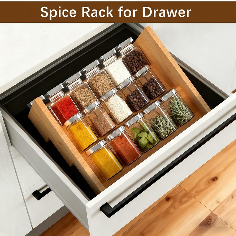 Bambition 2 Pack Spice Rack Riser for Cabinet, Bamboo Spice