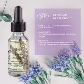 NP NATURES PHILOSOPHY Lavender Multi-Use Oil for Face, Body and Hair - Organic Plant Fragrant Essential Oil for Dry Skin, Scalp and Nails - 1 Fl Oz