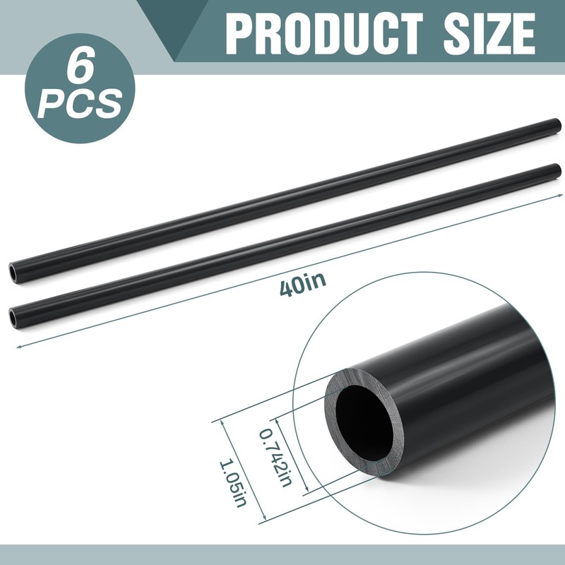 Landical 6 Pcs 3/4'' Black PVC Pipe SCH 80 Plastic