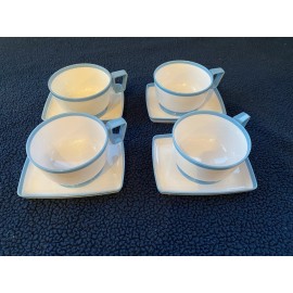 Vintage Delta Airlines Anchor Hocking Plastic Coffee Cups With Trays - Set Of 4