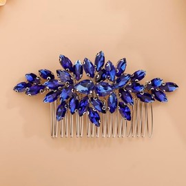 Octwine Bride Wedding Silver Green Red Blue Rhinestone Crystal Hair Comb Wedding Party Prom Hair Headpiece Bridal Wedding Hair Accessories for Women (Blue)
