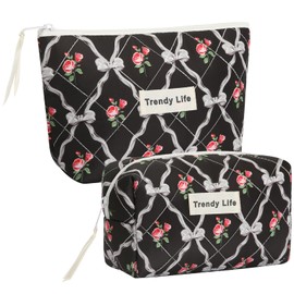 HAOGUAGUA 2 Pieces Makeup Bag, Small Large Quilted Cosmetic Bag, Travel Floral Make Up Toiletry Organizer Bag for Women Girls (2PCS STYLE A-5)