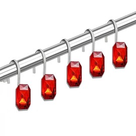 AKUYAO - Juego de 12 ganchos de cortina de ducha con diseño de rubí, ganchos de ducha de metal para forro de cortina de ducha, anillos de ducha rojos a prueba de óxido para accesorios de cortina de