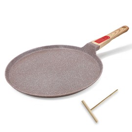 RANX INGST Ceramic Crepe Pan 12 Inch, Nonstick Dosa Pan Pancake Pan with Detachable Handle Round Griddle - Brown