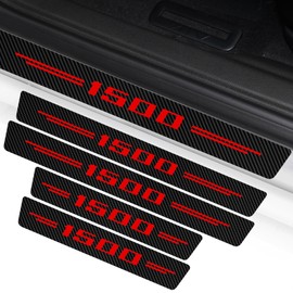 JHGFVC 4Pcs for RAM 1500 Car Door Sill Protectors, Car Door Entry Guard Threshold Scratch Protection Carbon Fiber Leather Sticker Decoration for RAM 1500 Accessories (red)