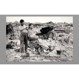 Cool Vintage Okinawa Hair Cut PHOTO US Army Howitzer World War 2 1945 Japan