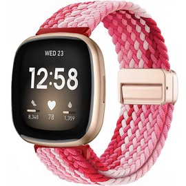 Issinlky Nylon Braided band for Versa 3/Versa 4, Elastic Strap for Sense 2/Sense Smartwatch