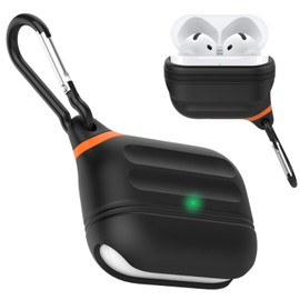 for AirPods 4 Case Waterproof 2024, Anti-Lost Silicone Protective Cover, Wireless Charging & LED Visible, with Hook 【 US Patent Registered 】, Black
