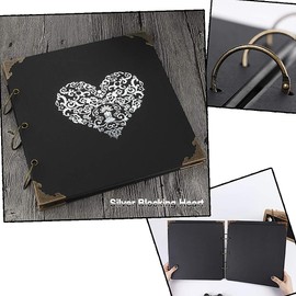 ADVcer Photo Album DIY Scrapbook, 10x10 inch 50 Pages Double Sided, Vintage Hardcover Three-Ring Binder Picture Booth Albums with 6 Colors 408pcs Self Adhesive Photos Corners for Memory Keep (Black)