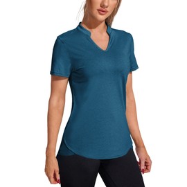 COOrun Womens Athletic Tops Golf Yoga Shirt Quick Dry Workout V Neck Shirts Gym Running Casual Tee Shirt B_Navy Blue XX-Large