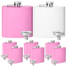 Dandat 8 Sets 6 oz Wedding Hip Flasks for Liquor Bridesmaid Flasks Gift Stainless Steel Leakproof Thin Flasks with Funnel for Bridesmaid Proposal Bachelorette Party Favors (Pink Purple)