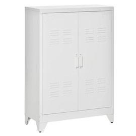 HOMCOM Industrial Storage Cabinet, Steel Garage Cabinet with Double Doors and Adjustable Shelves, White