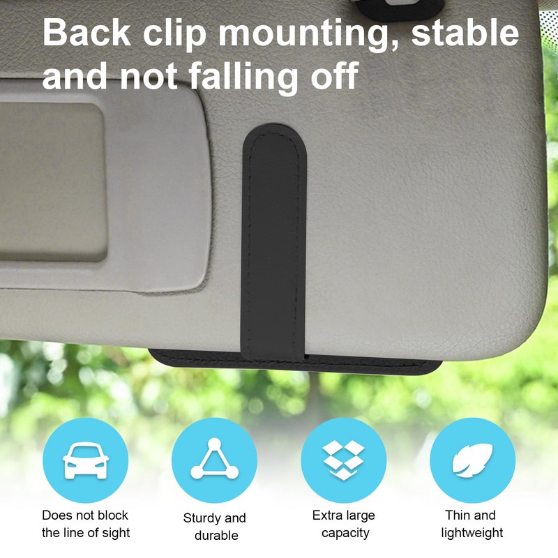 Dickno Small Leather Car Sun Visor Organizer, Multifunctional Auto Visor