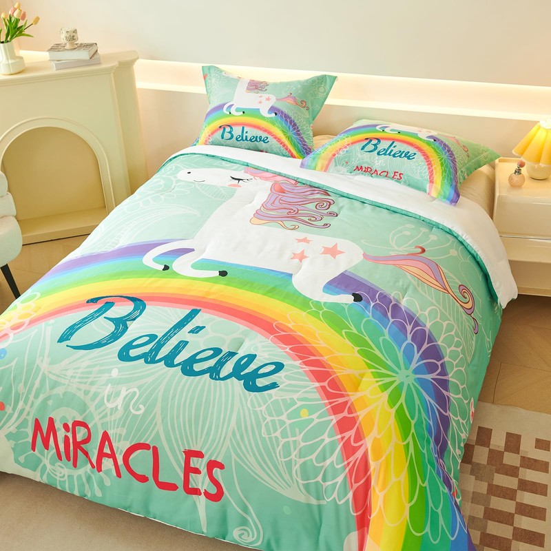 Koniroom 3-Piece Full Unicorn Comforter Set for Girls - Kids