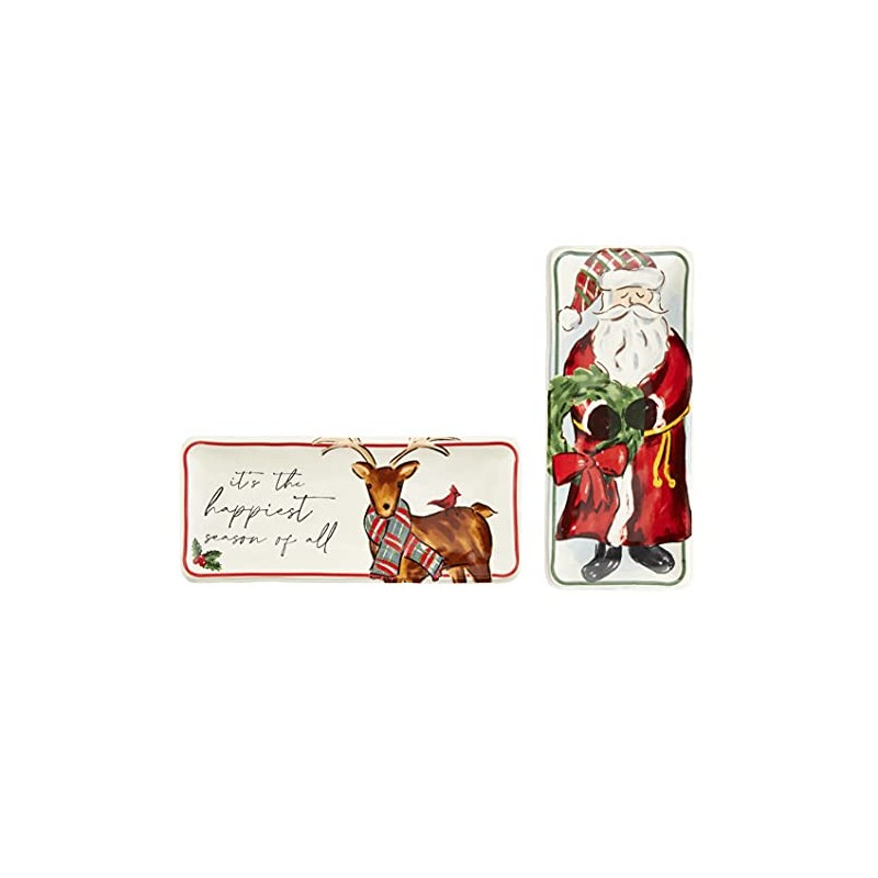 Mud Pie Mini Dolomite Christmas Dish, Deer, 4" x 9.25"