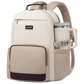 LOVEVOOK Laptop Backpack for Women with Pouch Pocket for Large Capacity Cup,15.6 Inch Laptop Computer Bag Travel Backpack Purse,Waterproof Work Business College Teacher Backpack,Beige-Nude-Logam Plum
