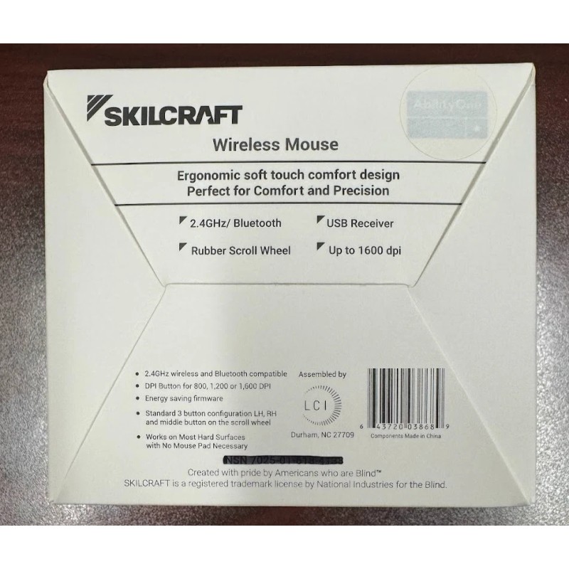 SKILCRAFT Mouse, Wireless, 2.4Ghz, Bluetooth, Vertical, Ergonomic Shaped, Right-handed