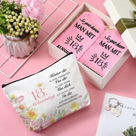 Weewooday Birthday Gift for Women Including Cosmetic Bag for Women Socks and Keyring Gift Ideas for Women Wife Mother Grandma Daughter Sister Girlfriend Teenager, As shown in the picture, 18 Years