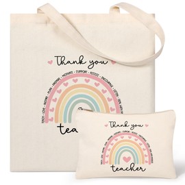 Teacher Gifts for Women, Teacher Appreciation Gifts Canvas Tote Bags, Travel Beach Bag Reusable Grocery Shopping Bag & Teacher Cosmetic Bag Makeup Bag
