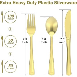 BPA-Free Heavy-Duty Disposable Plastic Utensils 1 Pack 200-Piece Set 100 Gold Forks 50 Silver Spoons 50 Knives Heat PartyPack Size: 1 Pack