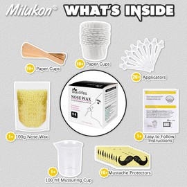 Milukon Nose Wax Kit for Men and Women, Nose Hair Removal Wax with 100g Nose Hair Wax 20 Safe Tip Applicator, 10 wooden Applicators,10 Containers and 10Moustache Stencils As a Christmas Gifts