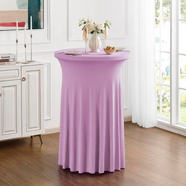 30 inches 32" Highboy Cocktail Round Stretch Spandex Table Cover Table Skirt High Top Tablecloth (30"-32" Dia x 43", Light Purple)