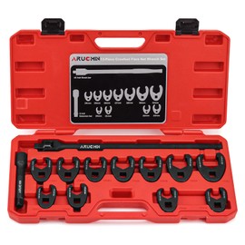 ARUCMIN 1/2" Drive Crowfoot Flare Nut Wrench Set,13-Piece Chrome Vanadium Steel Metric Crowfoot Wrench Set 20-32mm with Break Bar and Extension Bar