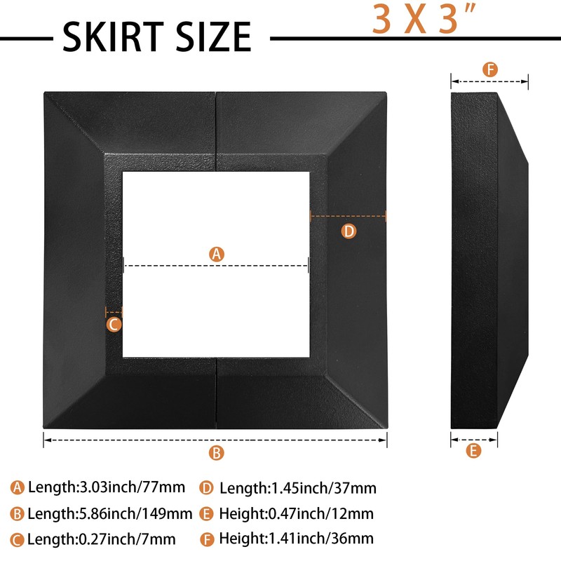 Deck Post Skirt Trim 3X3IN Black, 2 Pack Aluminum Porch