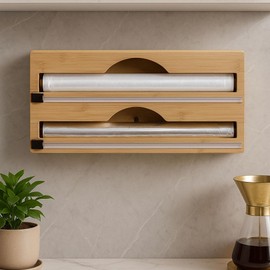 Space Home - Foil and Cling Film Dispenser with Cutter - Kitchen Wrap Organiser for Wall - Tin Foil and Clingfilm Holder - Aluminium Roll Dispenser for Kitchen Storage - Roll Holder for Film