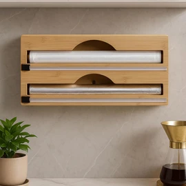 Space Home - Foil and Cling Film Dispenser with Cutter - Kitchen Wrap Organiser for Wall - Tin Foil and Clingfilm Holder - Aluminium Roll Dispenser for Kitchen Storage - Roll Holder for Film