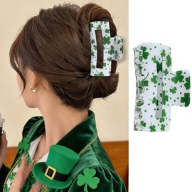 1PCS St.Patrick’s Day Hair Claw Clips Lucky Shamrock Hair Clips with Clover Dots Designs Shark Non Slips Strong Hold Hair Grip Clip Green Irish Holiday Hair Accessories for Women Thick/Thin Hair Decor