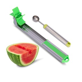 Aisle 3 Essentials Stainless-Steel Windmill Watermelon Cutter and Melon-Baller Set, Watermelon Knife, Fruit and Vegetable Slicer and Scooper, Home Kitchen Gadgets, Green