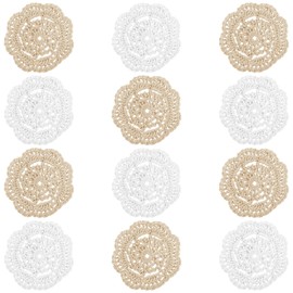 Framendino, 12 Pack 4 Inch Crochet Doilies Round Cotton Handmade Cloth Floral Coasters